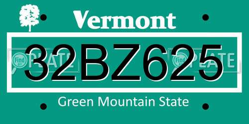 32BZ625 Vermont License Plate