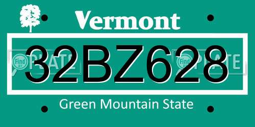32BZ628 Vermont License Plate