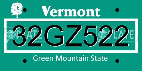 32GZ522 Vermont License Plate