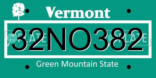 32NO382 Vermont License Plate