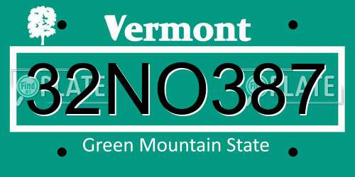 32NO387 Vermont License Plate