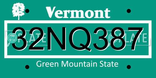 32NQ387 Vermont License Plate