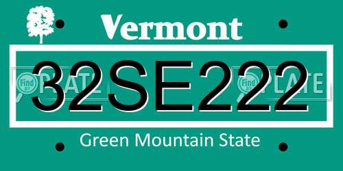32SE222 Vermont License Plate