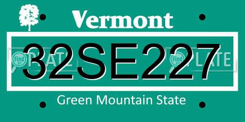 32SE227 Vermont License Plate