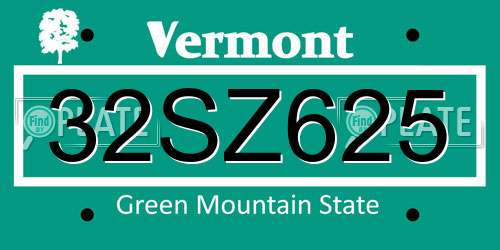 32SZ625 Vermont License Plate