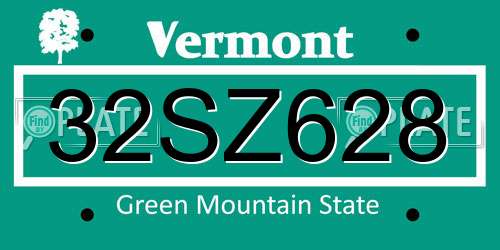 32SZ628 Vermont License Plate