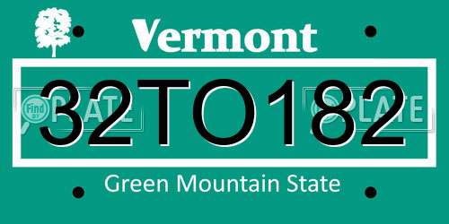 32TO182 Vermont License Plate