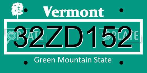 32ZD152 Vermont License Plate