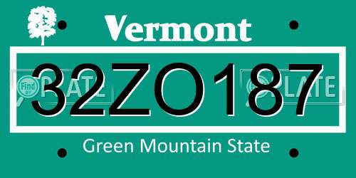 32ZO187 Vermont License Plate