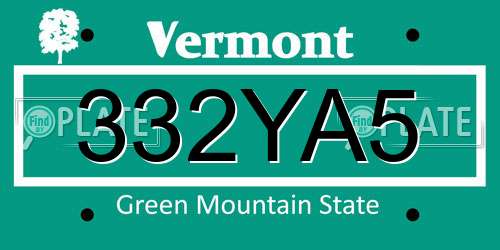 332YA5 Vermont License Plate