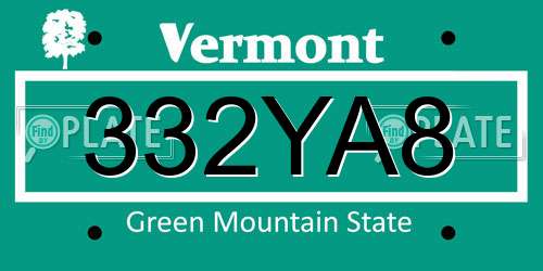 332YA8 Vermont License Plate