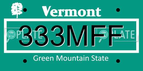 333MFF Vermont License Plate