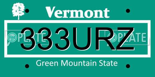 333URZ Vermont License Plate