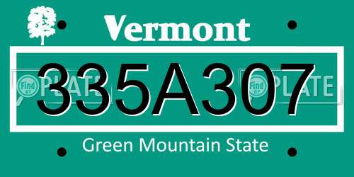 335A307 Vermont License Plate