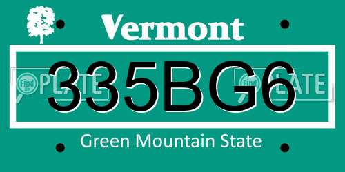 335BG6 Vermont License Plate