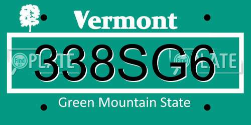 338SG6 Vermont License Plate