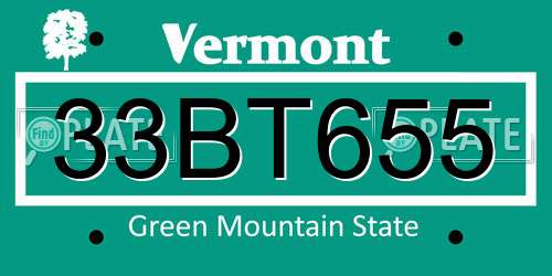 33BT655 Vermont License Plate