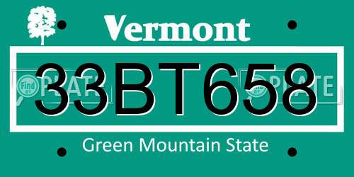 33BT658 Vermont License Plate