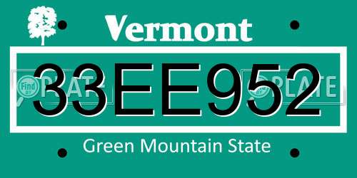 33EE952 Vermont License Plate