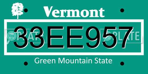 33EE957 Vermont License Plate