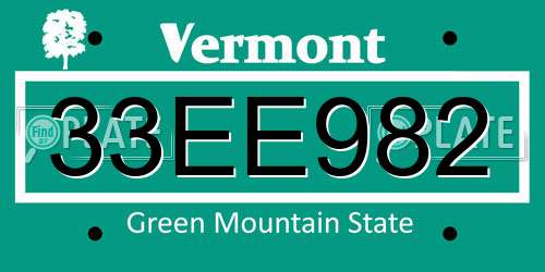 33EE982 Vermont License Plate