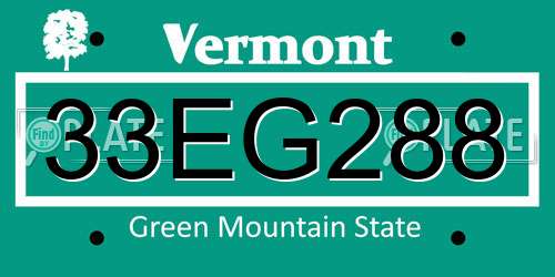 33EG288 Vermont License Plate