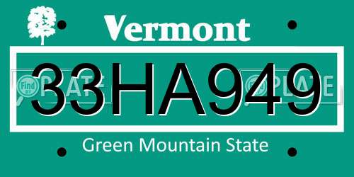 33HA949 Vermont License Plate