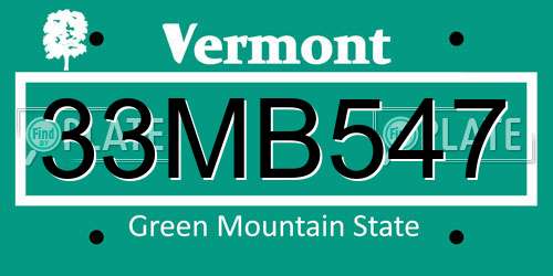 33MB547 Vermont License Plate
