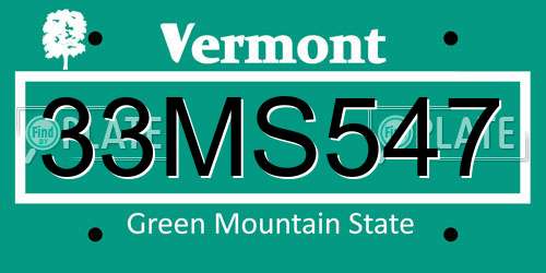 33MS547 Vermont License Plate