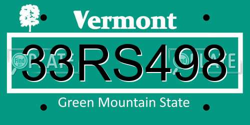 33RS498 Vermont License Plate
