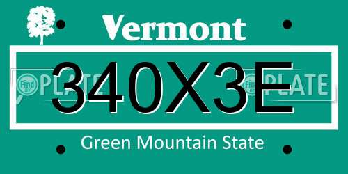 340X3E Vermont License Plate