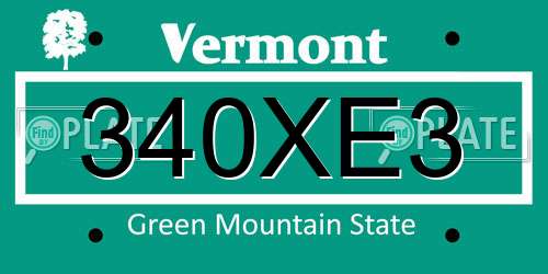 340XE3 Vermont License Plate
