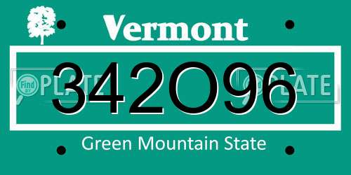 342O96 Vermont License Plate