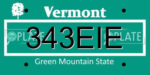 343EIE Vermont License Plate