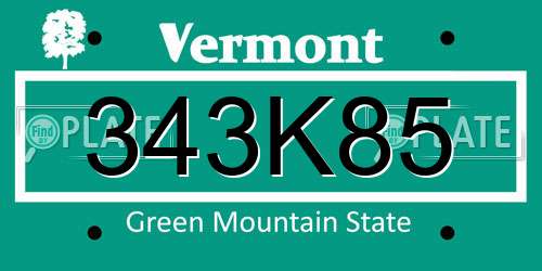 343K85 Vermont License Plate