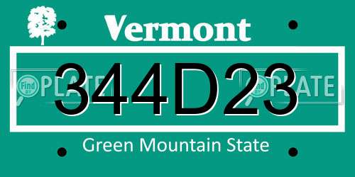 344D23 Vermont License Plate