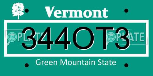 344OT3 Vermont License Plate
