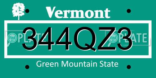 344QZ3 Vermont License Plate