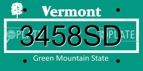 3458SD Vermont License Plate