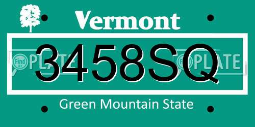 3458SQ Vermont License Plate