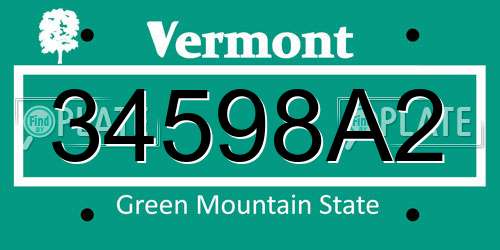 34598A2 Vermont License Plate