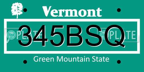 345BSQ Vermont License Plate
