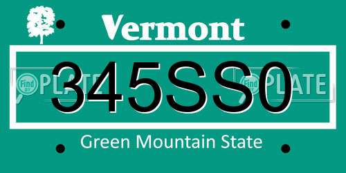 345SS0 Vermont License Plate