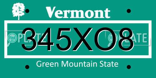 345XO8 Vermont License Plate