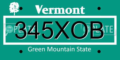 345XOB Vermont License Plate