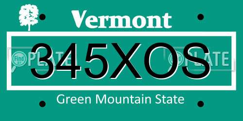 345XOS Vermont License Plate