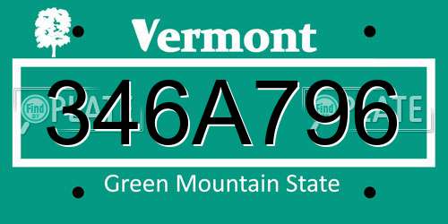 346A796 Vermont License Plate
