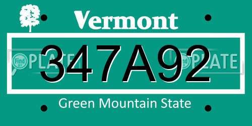 347A92 Vermont License Plate