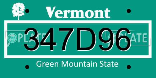 347D96 Vermont License Plate