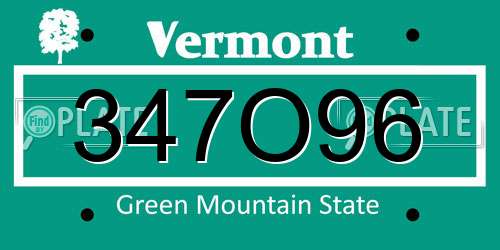347O96 Vermont License Plate